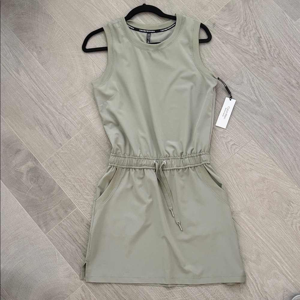 NWT Calvin Klein Performance Stretch Olive Green Sleeveless Dress